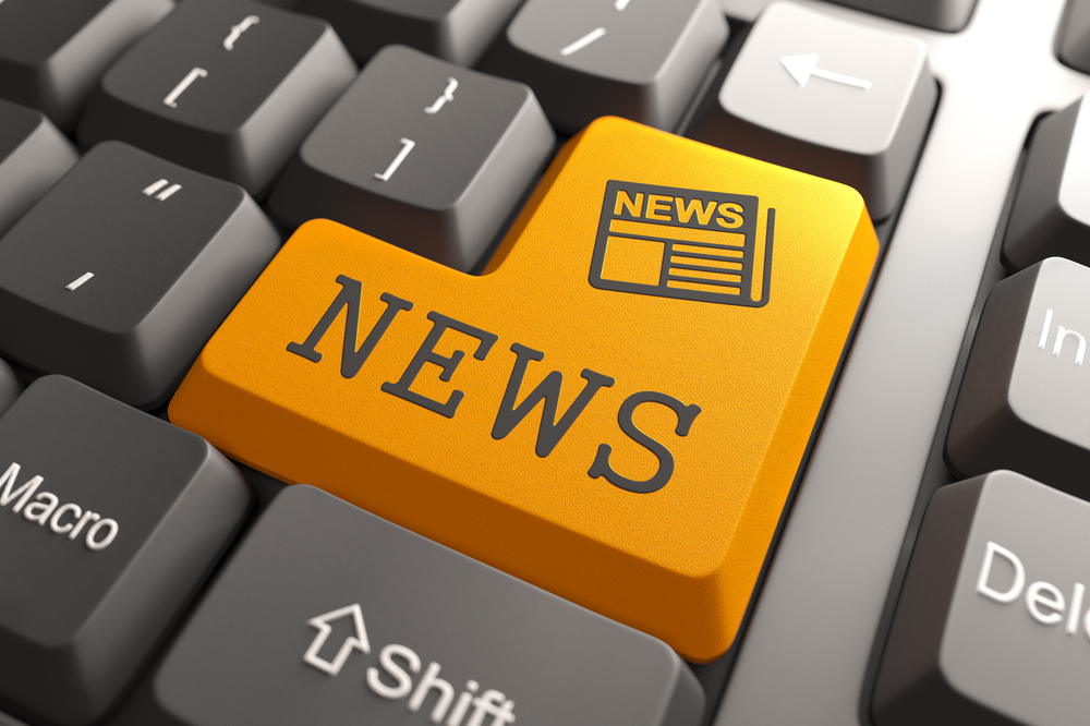 News Orange Button With Newspaper Icon On Black Computer Keyboard Mass Media Concept